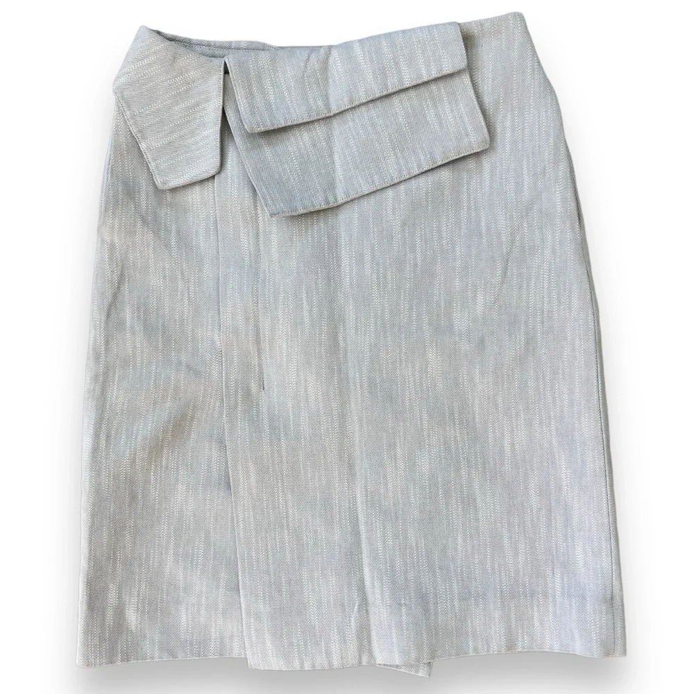 COS Knee Length Cotton Twill Gray Folded Wrap Waist Skirt